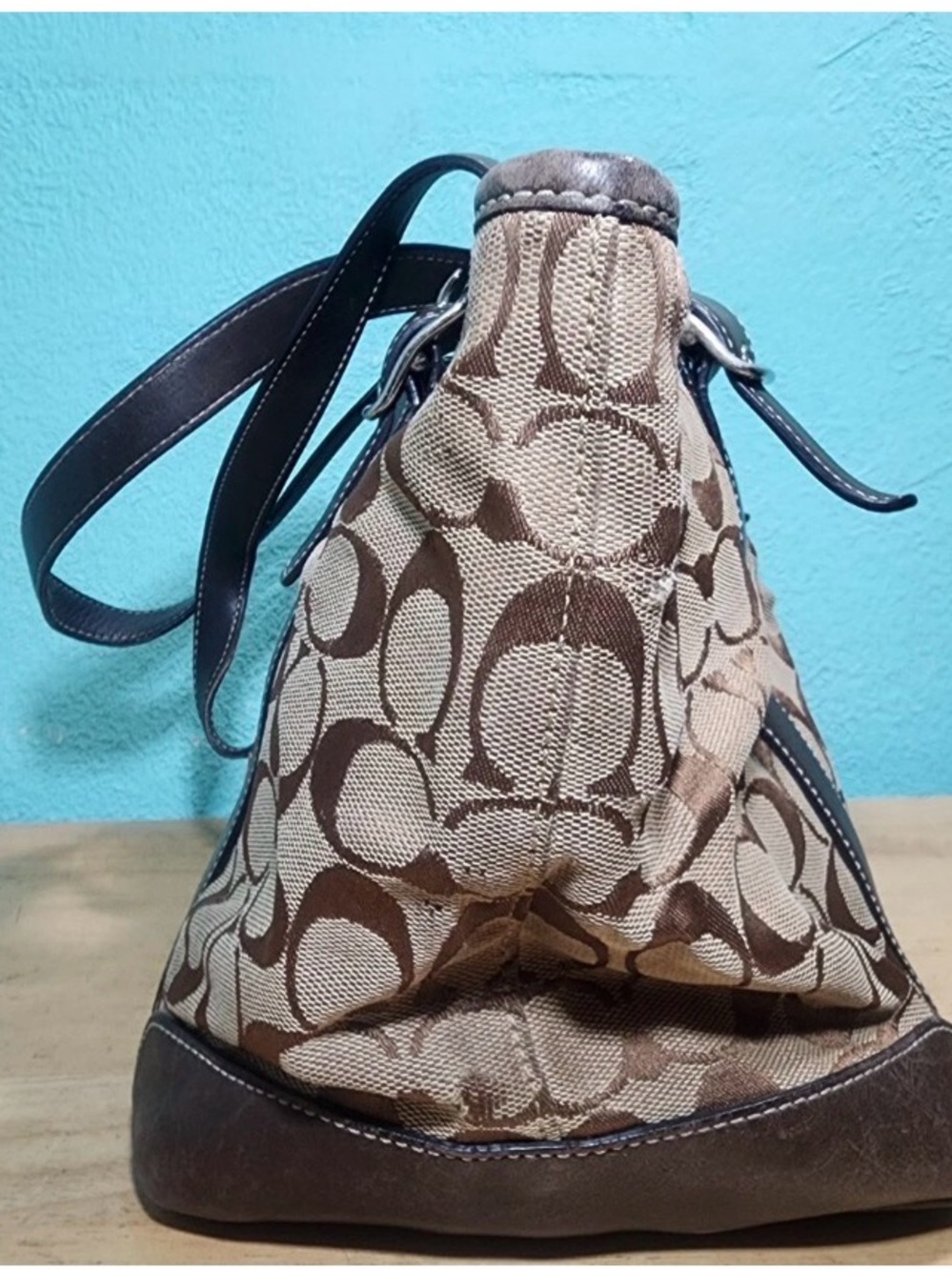 Coach Brown Signature Canvas Tote with Dark Brown Leather Trim - Picture 6 of 8